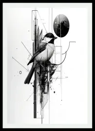 plakat-na-sciane-czarna-sikorka-na-abstrakcyjnym-tle-w-stylu-modern-70x50cm
