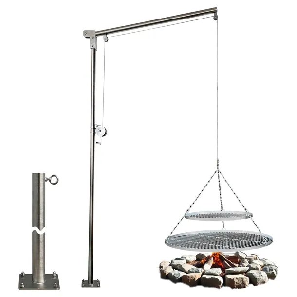 GRILL OGRODOWY ŻURAW WYSIĘGNIK NIERDZEWNY -OBROTOWE RAMIĘ -RUSZTY 50 i 80cm