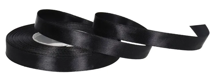 WSTĄŻKA TASIEMKA SATYNOWA CZARNA 12MM 32M