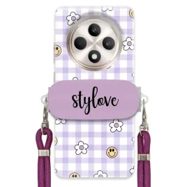 etui-do-oppo-reno-12-fs-case-stylowe-kwiatki-uchwyt-smycz-sznurek-fiolet