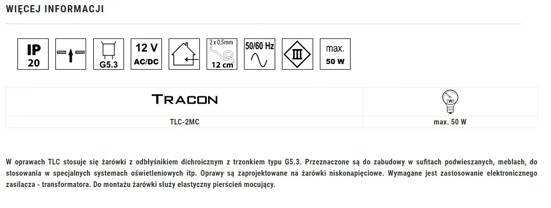tracon-oprawa-halogenowa-chrom-mat-mr16-tlc-2mc-stan-nowy