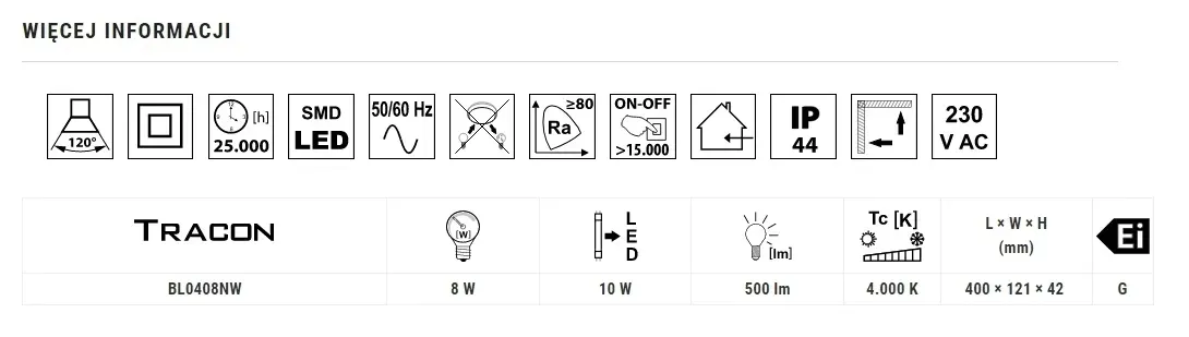 tracon-oprawa-lazienkowa-led-8w-4000k-bl0408nw-stan-nowy