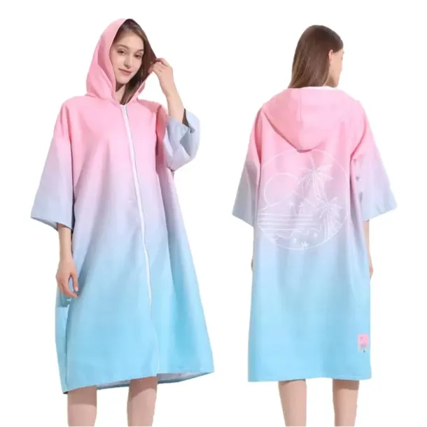 Poncho kąpielowe rozsuwane damskie RÓŻOWO- NIEBIESKI ponczo plażowe ręcznik
