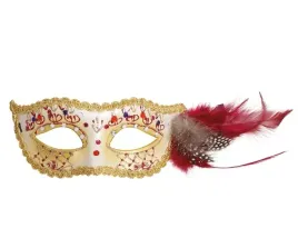 maska-wenecka-biala-z-rozowym-piorem-kamieniem-zlote-elementy-karnawal