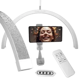lampa-kosmetyczna-36w-stojaca-biala-sterowanie-2x-pilot-uchwyt-na-telefon