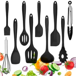 10x-przybory-kuchenne-silikonowe-do-teflonu-lyzka-lopatka-zestaw-xxl-czarne