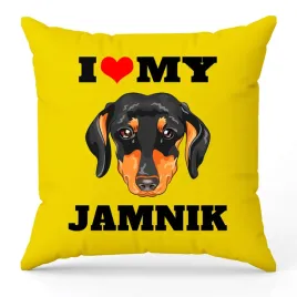 poduszka-zolta-i-love-my-jamnik-dla-milosnika-psow-prezent-upominek-40x40cm