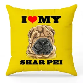 poduszka-zolta-i-love-my-sharpei-dla-milosnika-psow-prezent-upominek-40x40