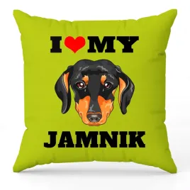 poduszka-zielona-i-love-my-jamnik-dla-milosnika-psow-prezent-upominek-40x40