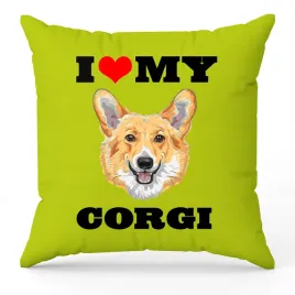 poduszka-zielona-i-love-my-corgi-dla-milosnika-psow-prezent-upominek-40x40
