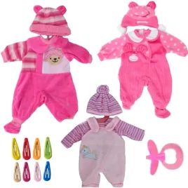 3x-ubranko-dla-lalki-bobas-40cm-pajacyki-czapka-spinki-zestaw-dla-lalki