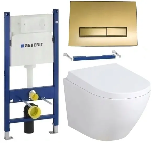 ZESTAW WC STELAŻ GEBERIT BASIC UP100 MUSZLA ARBO SLIM PRZYCISK ZŁOTY MAT