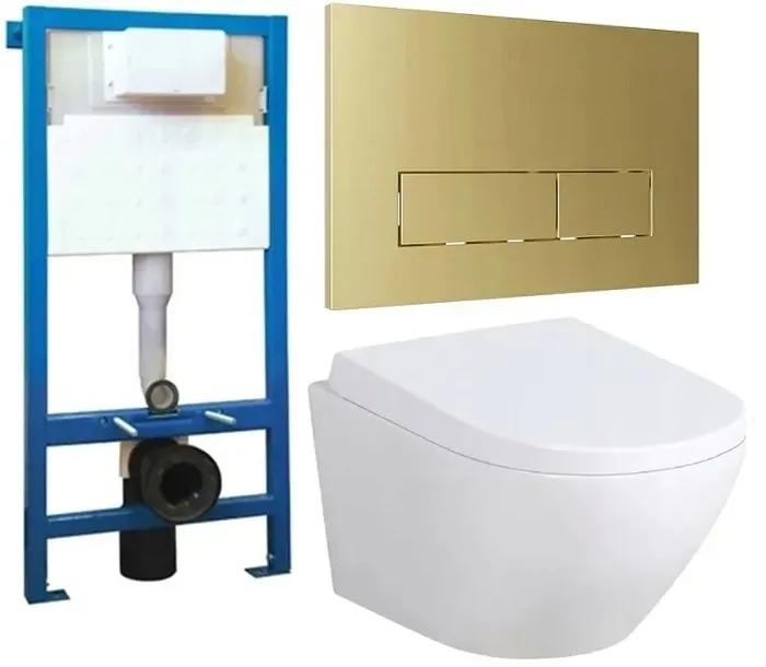 7w1 ZESTAW PODTYNKOWY WC STELAŻ LAVITA PRZYCISK ZŁOTY MAT MISKA WC SLIM RIM