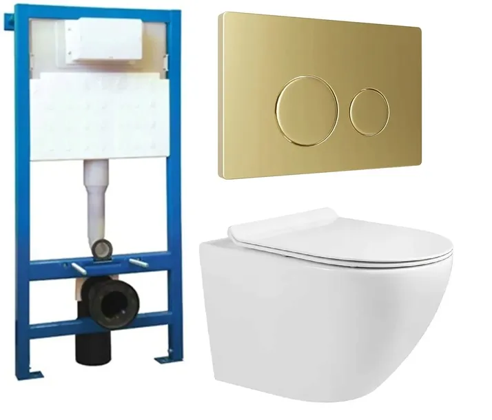 7w1 ZESTAW PODTYNKOWY WC STELAŻ LAVITA PRZYCISK ZŁOTY MISKA WC RIMLESS SLIM