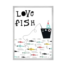 plakat-dzieciece-napis-love-fish-21x297-cm-ramka-srebrna