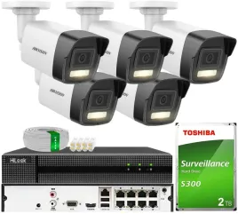 monitoring-ip-zestaw-5-kamer-6mpx-smart-hybrid-light-hikvision-poe-2tb
