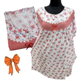 koszula-nocna-bawelna-roza-kwiat-prezent-krotki-rekaw-czerwo-50-52-5xl-6xl