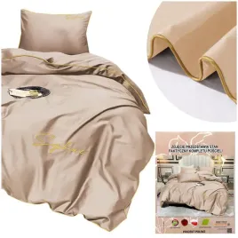 posciel-140x200-komplet-2cz-jednolita-z-haftem-mikrofibra-areta-bezowa