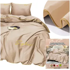 posciel-160x200-komplet-3cz-jednolita-z-haftem-mikrofibra-areta-bezowa