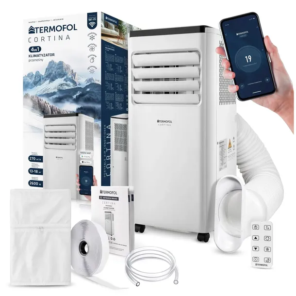 KLIMATYZATOR PRZENOŚNY TERMOFOL CORTINA 2600W OSUSZACZ POWIETRZA 4W1 WIFI