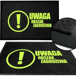 wycieraczka-wejsciowa-pod-drzwi-czarna-napis-uwaga-obszar-zagrozenia-wzor