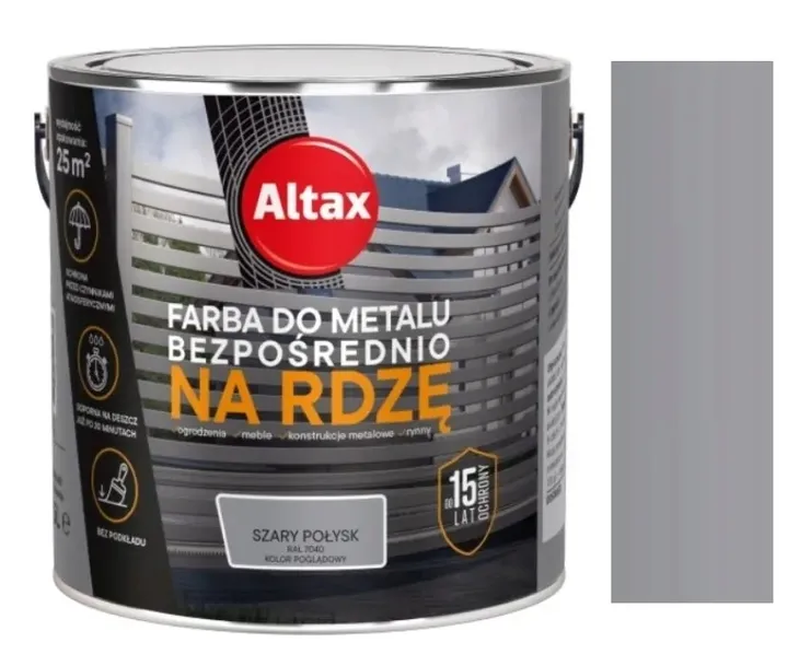 ALTAX FARBA DO METALU BEZPOŚREDNIO NA RDZĘ 2,5L - SZARY POŁYSK RAL7040