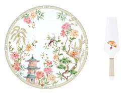 porcelanowa-patera-na-ciasto-z-lopatka-talerz-30-cm-letni-wzor-kwiaty-ptak
