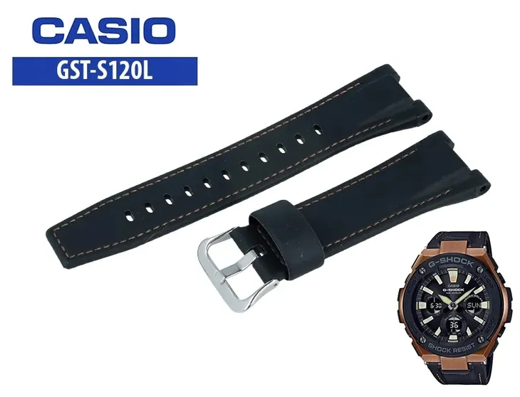 Pasek GST-S120L-1A oryginalny czarny GUMOWO-SKÓRZANY elegancki CASIO