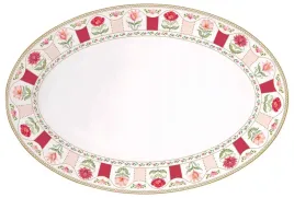 porcelanowy-polmisek-talerz-patera-czerwone-paski-motyw-kwiatow-ozdobna
