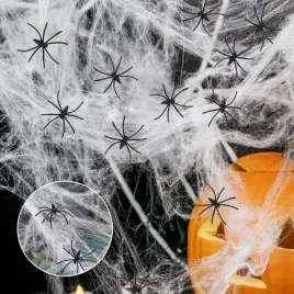 dekoracja-na-halloween-100-g-rozciagliwa-pajeczyna-z-40-pajakami