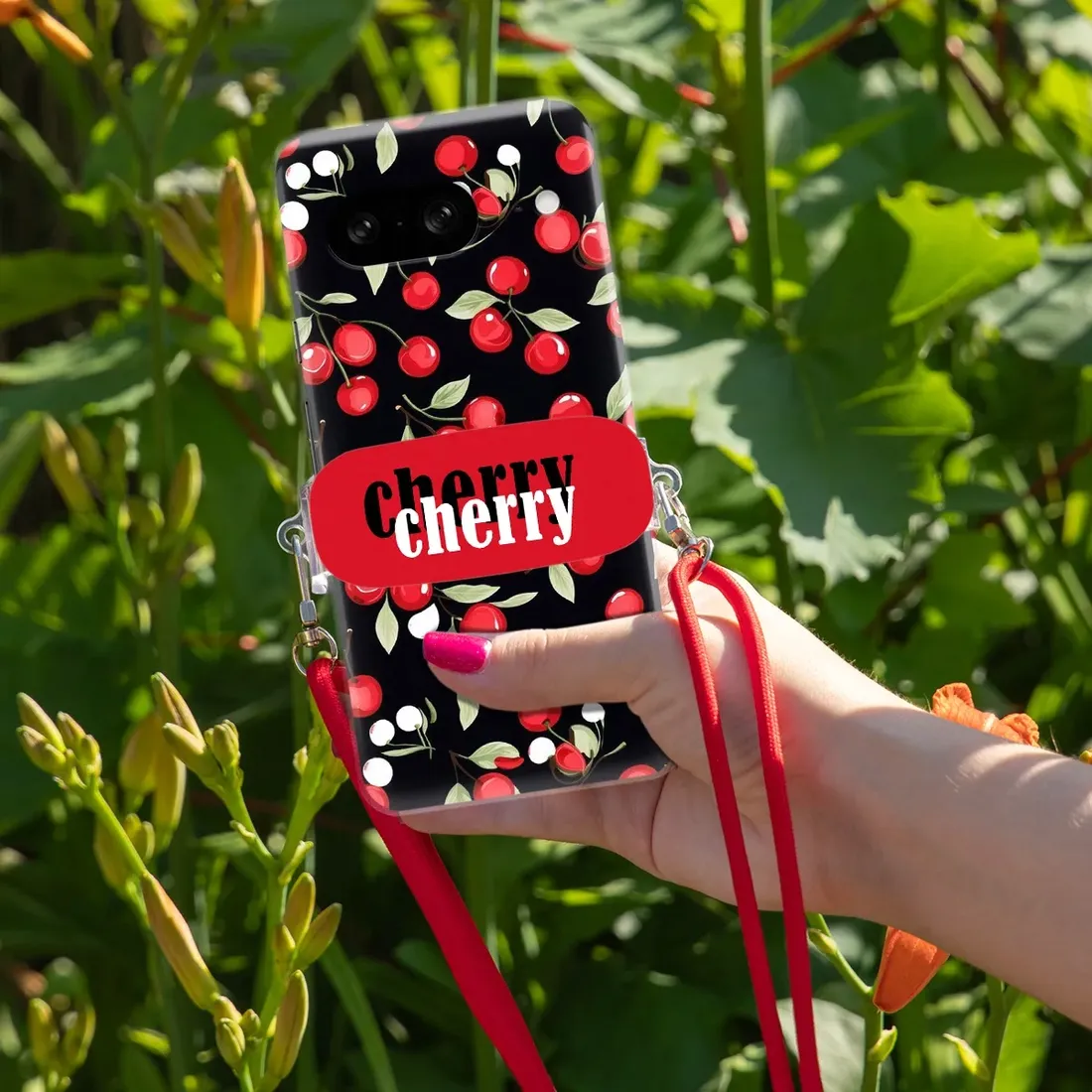 etui-do-google-pixel-8-sznurek-red-uchwyt-cherry-cherry-urocze-classy