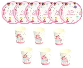 zestaw-talerzyki-kubki-little-ballerina-wrozki-ksiezniczki-jednorozec-6osob