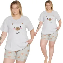 pizama-damska-plus-size-szorty-bawelniana