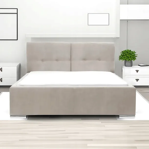 Łóżko tapicerowane z pojemnikiem i materacem FOLLER 160x200 cm Beżowy