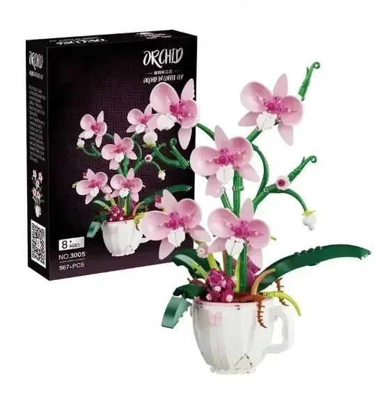 Klocki Orchidea 567 el / Różowe Kwiaty w Filiżance / Piękne Ozdobne Pudełko