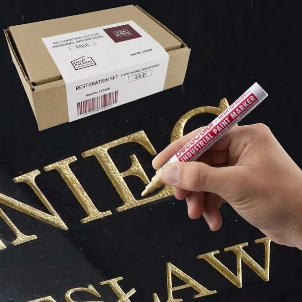 ZŁOTY marker do nagrobków + kamień SZLIFIERSKI ZESTAW do renowacji napisów