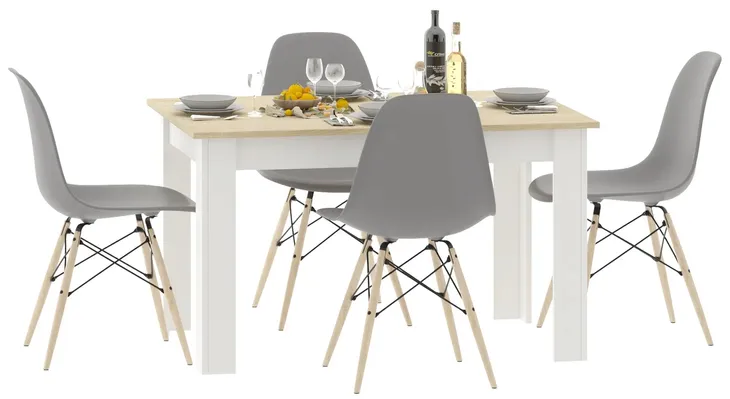 Stół z Krzesłami Do Kuchni Jadalni Salonu LOFT Sonoma/Biały Krzesła szare
