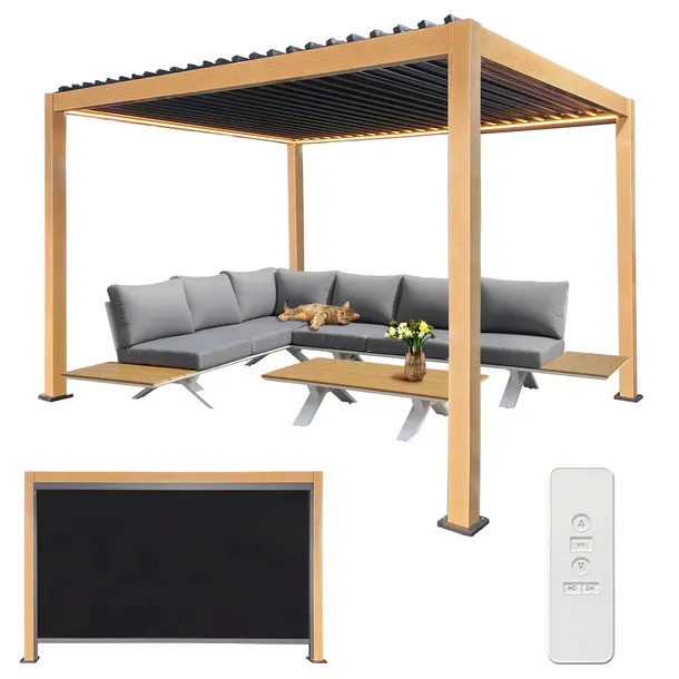 Pergola ogrodowa 3x4 m ALUMINIOWA 4 kurtyny BOCZNE oświetlenie LED PILOT