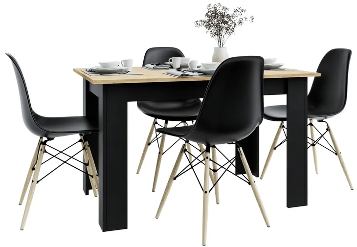 Stół z Krzesłami Do Kuchni Jadalni Salonu LOFT Craft/Czarny Krzesła czarne