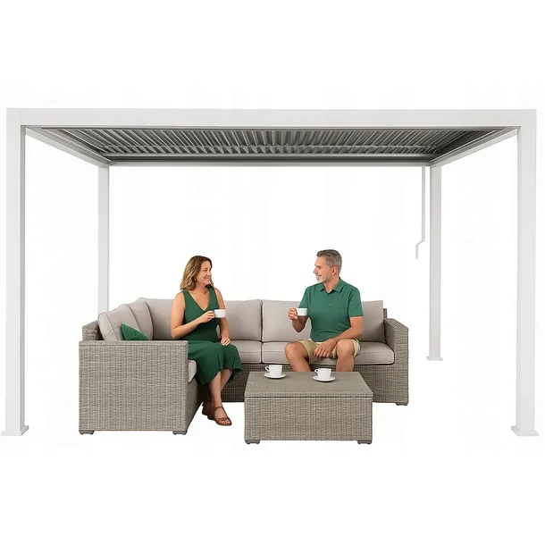 Pergola ogrodowa 3x4 m z REGULOWANYM dachem ALUMINIOWA biała na TARAS mocna