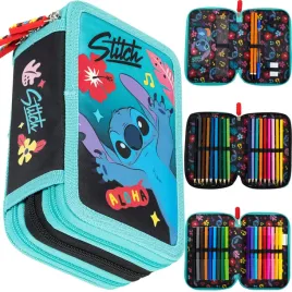 stitch-piornik-szkolny-trzykomrowy-wyposazenie-kredki-pisaki-mint-aloha