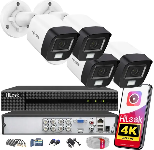 Zestaw do Monitoringu 8MPx 4K HiLook by Hikvision 4 Kamery AHD do rozbudowy
