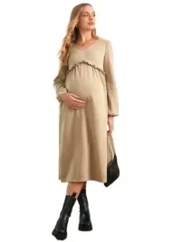 shein-sukienka-bezowa-z-dlugim-rekawem-44-lox