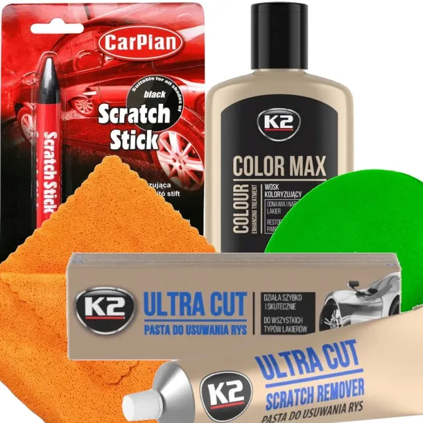 K2 Czarny wosk +kredka +pasta - zestaw na rysy, usuwanie rys