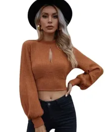 shein-bluzka-damska-brazowa-wiazana-krotka-38-v3t