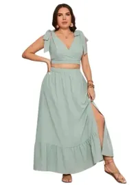 shein-plus-komplet-zielony-gladki-top-spodnica-48-lab