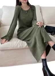 dazy-sukienka-z-dlugim-rekawem-midi-khaki-l-l-c