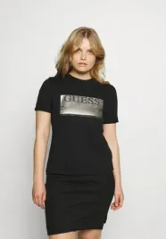 guess-t-shirt-damski-czarny-ze-srebrnym-logo-basic-oryginalny-s-wle