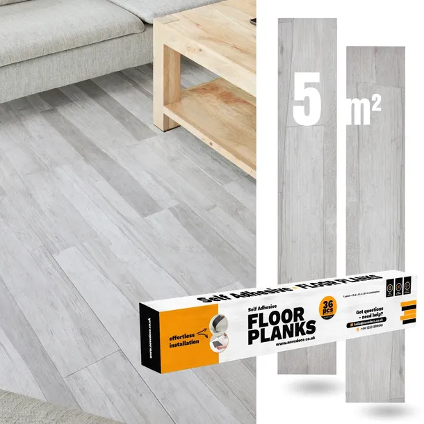 Panele Winylowe Samoprzylepne 5m² Bielony SZARY Dąb 3D Deski Naklejki Podł*