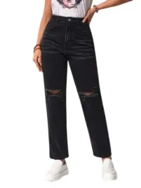 shein-damskie-jeansy-czarne-proste-dziury-31-lgt